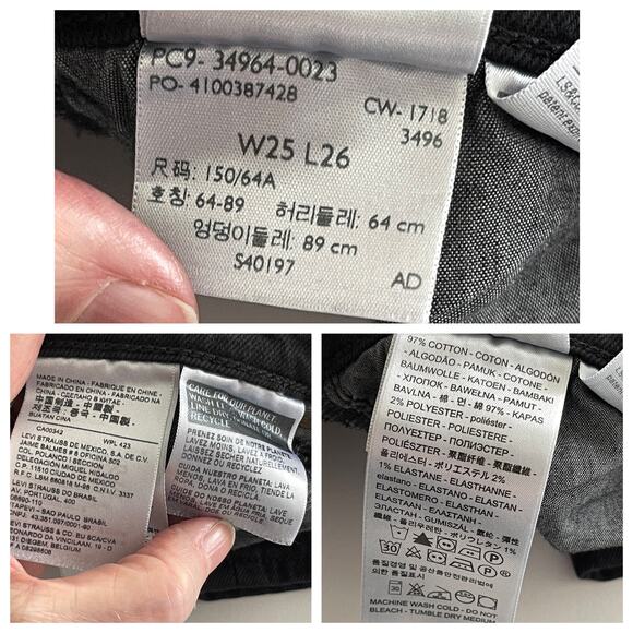 Levi's Premium Wedgie Straight Jeans Womens Sz 25 Button Fly Black Denim - Picture 8 of 8